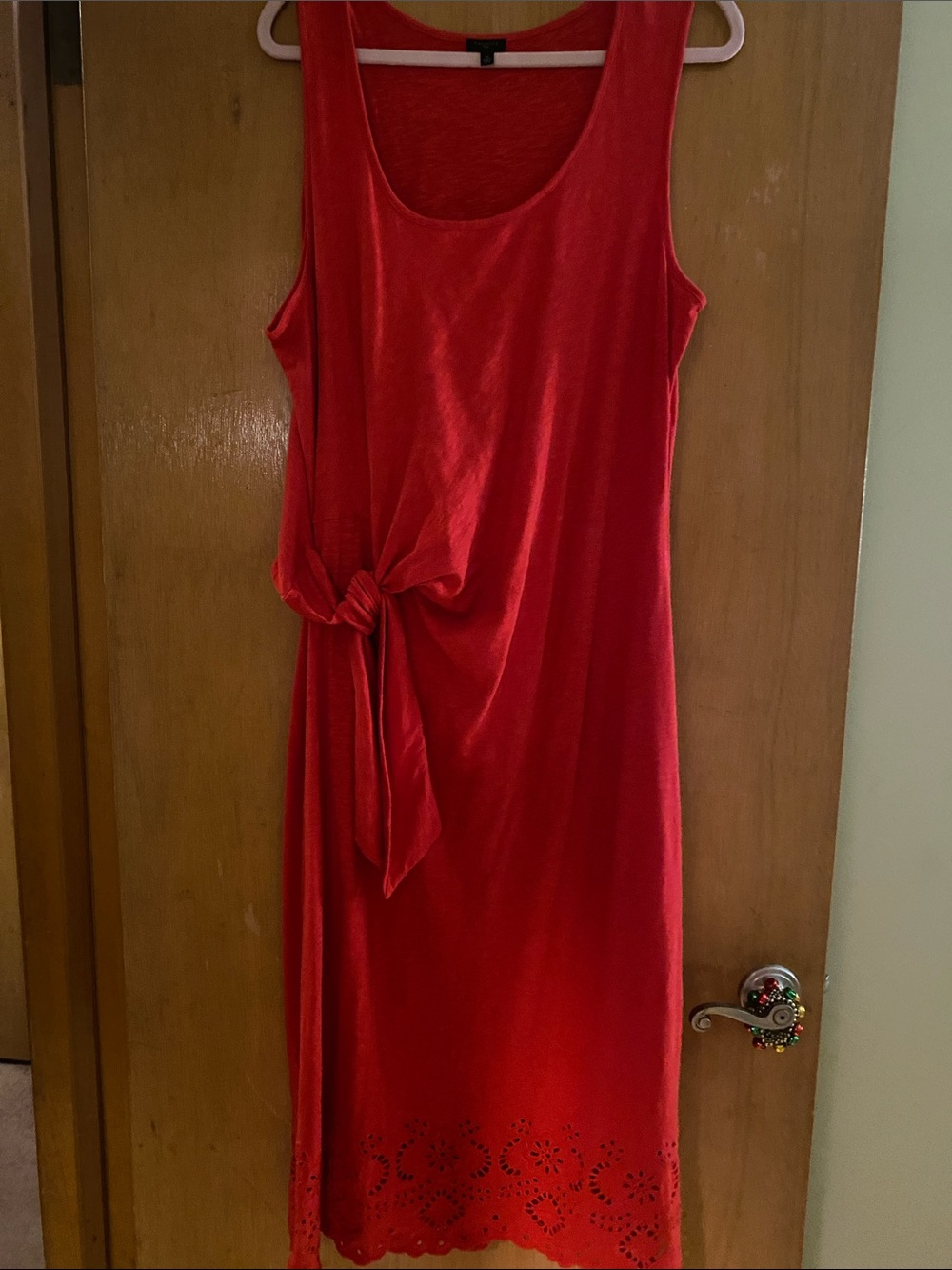 Talbots 1x Red Sleeveless Tie-Detail Cotton Midi Dress - Women